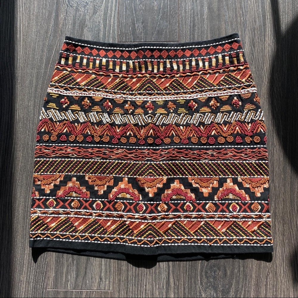 Embellished & Embroidered Tribal Patterned Skirt (Earth Tones/Rust)